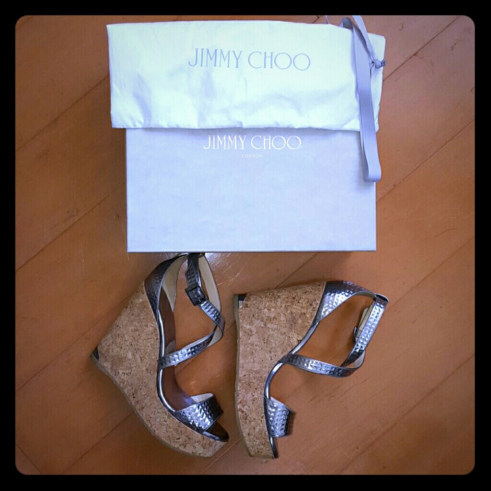 Jimmy Choo "Portia" 40 Steel Cubed Mirror Leather
